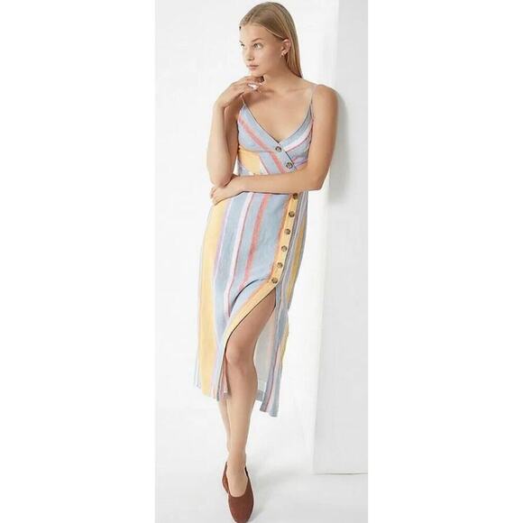 Urban Outfitters Dresses & Skirts - Urban Outfitters Linen Blend Striped Bodycon Midi Dress Button Front Casual Sz S